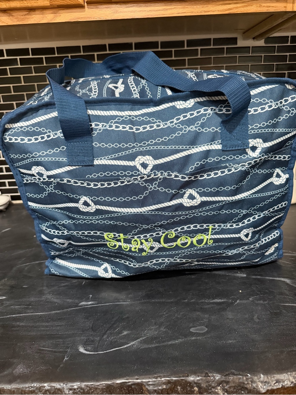 Nautical Rope Print Tote with "Stay Cool" Embroidery